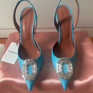 NWT Amina Muaddi Camelia 105 mm Slingback pumps in aTurquoise SZ 38